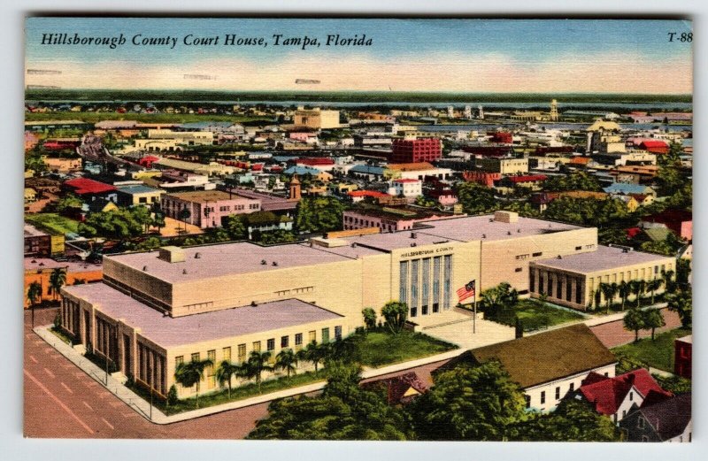 Hillsborough County Court House Birds Eye View Tampa Bay Florida Postcard 1957
