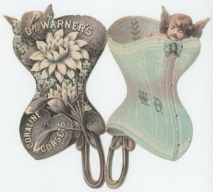 1870s-80s Dr Warners Flexible Hip D Corset Die Cut Card #KT