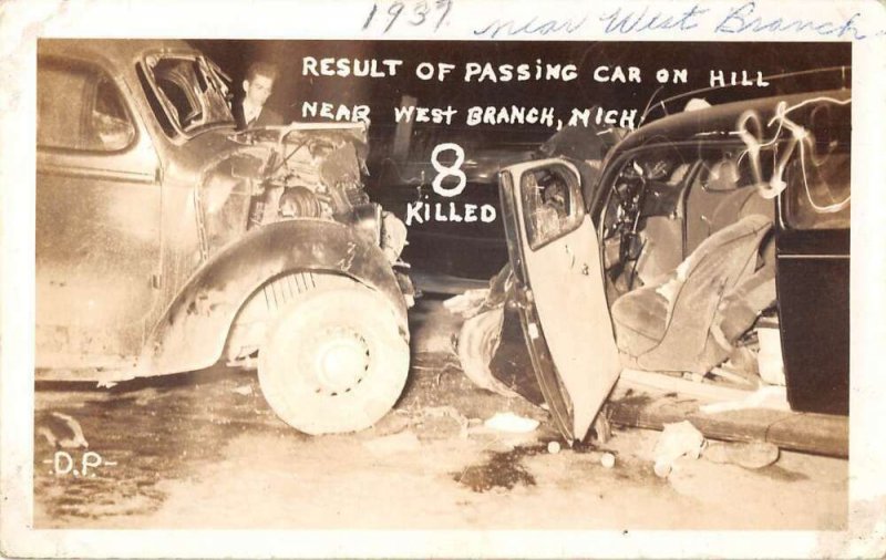 West Branch Michigan Car Crash Accident Disaster Real Photo Postcard AA27567 