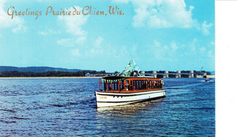 Postcard Sight Seeing Excursion Boat, Mississippi Prairie du Chien Wisconsin D28