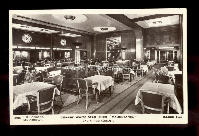 LS1707 - Cunard Liner - Mauretania - Cabin Class Restaurant - Hoffmann postcard