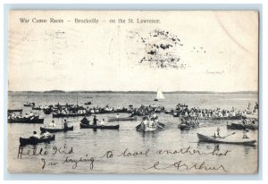 1907 War Canoe Races Brockville St. Lawrence Canada, Amsterdam NY Postcard 