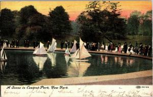 Toy Sailboats in Central Park, New York c1911 Vintage Postcard O15