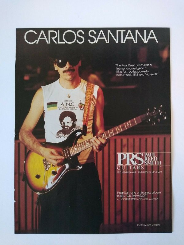 Carlos Santana Vintage Magazine Ad 1980's Original Paul Reed Smith PRS Guitars 