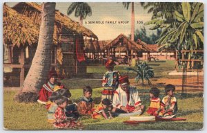 Vintage Seminole Family Group Florida Native American Postcard Linen