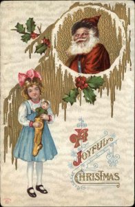 Christmas Santa Claus Little Girl Stocking Doll Dolly c1910 Vintage Postcard