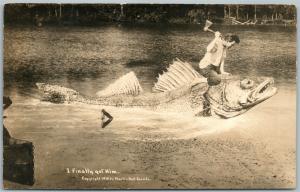 FISHING EXAGGERATED ANTIQUE REAL PHOTO PC RPPC PHOTOMONTAGE collage montage