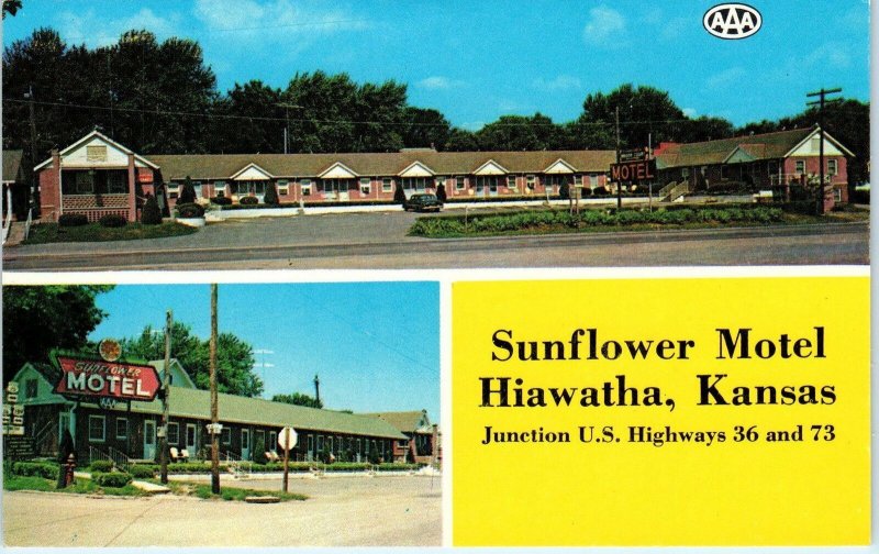 HIAWATHA, KS Kansas   SUNFLOWER  MOTEL   c1950s  Roadside   Postcard