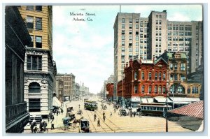 1909 Marietta Street Business District Atlanta Georgia GA Posted Cars Postcard