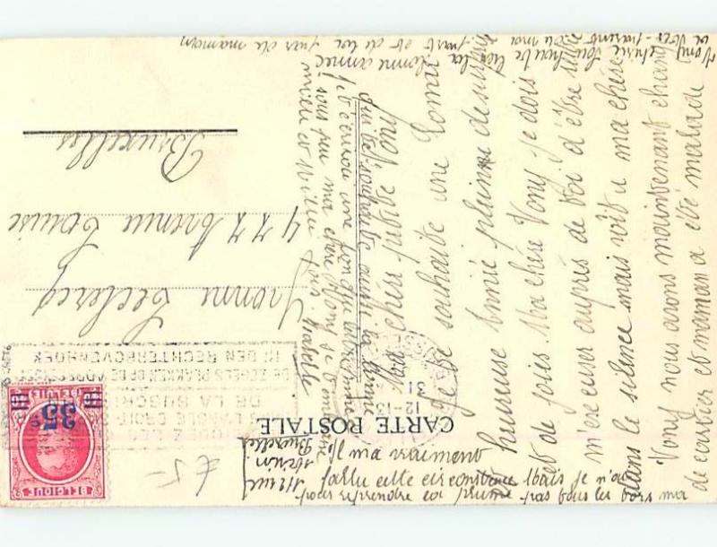 Pre-Linen comic foreign MAN WALKING HIS KITTEN CAT ON A LEASH HL9187