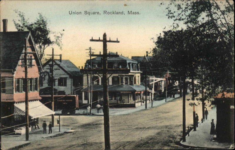 ROCKLAND MA Train Railroad Car at Union Square c1910 Postcard