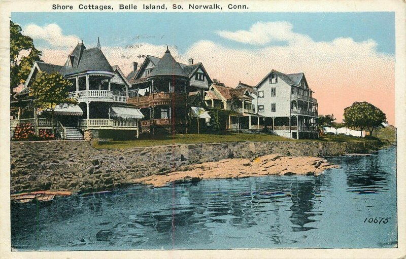 Cottages Belle Island Norwalk Antique Connecticut Postcard 1922 White Border 