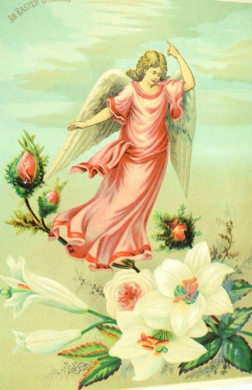Lovely Angel Lilies Union Pacific Tea Co. Big Easter Trade Card 6 X 8 1/2 &D