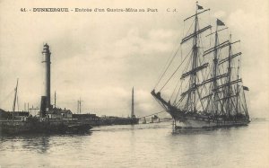 France DUNKERQUE a four mast (tug boat) sailing ship harbor lighthouse postcard