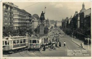 Czech R. Prague Wenceslaus Square tramways real photo postcard