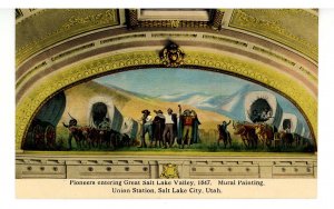 UT - Salt Lake City. Unon Station Mural, Pioneers at Gr. Salt Lake Valley, 1847