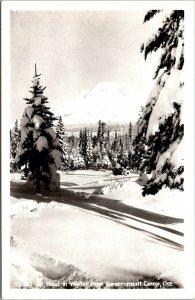 Vtg Mt Hood in Winter from Government Camp Oregon OR RPPC Real Photo Postcard