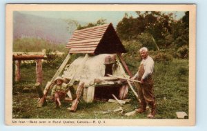 RURAL QUEBEC, Canada ~ BAKE OVEN SCENE ~ c1930s  Postcard