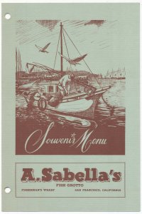 1950's Menu Postcard A Sabella's Fish Grotto San Francisco California CA