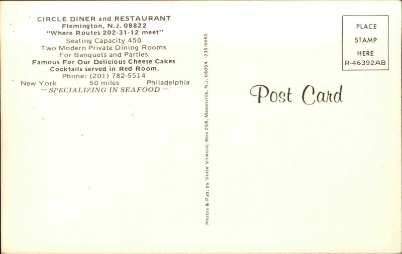 Flemington NJ Circle Diner & Restaurant Postcard