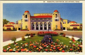 VTG 1930's Municipal Auditorium Architecture San Antonio Texas TX Linen Postcard