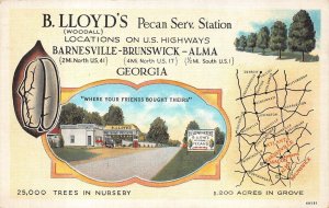 B. LLOYD'S PECAN SERVICE STATION GAS BRUNSWICK GEORGIA MAP AD POSTCARD (1940s)
