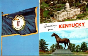 Greetings From Kentucky With Official State Flag State Capitol and Man O'...