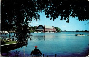 Postcard MI Saugatuck The Big Pavilion Kalamazoo Lake Boats 1954 S17