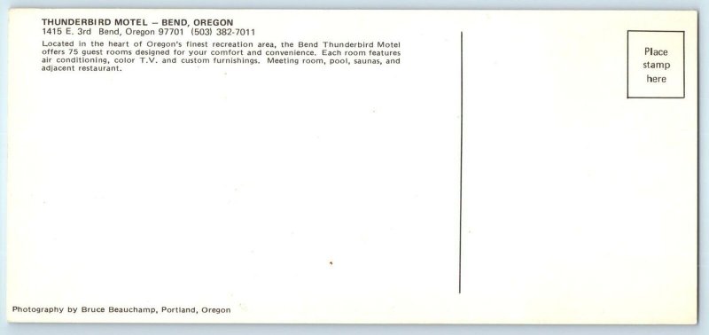 BEND, Oregon OR ~ Roadside THUNDERBIRD MOTEL ca 1970s - 4x8.5 Postcard
