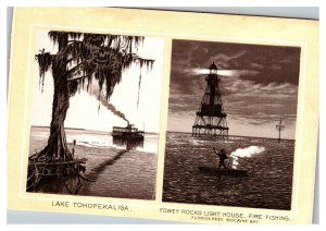 Vintage 1900's Victorian Trade Card Lake Tohopekaliga Fowney Rocks Lighthouse