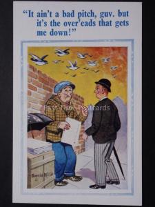 Donald McGill: Newspaper Seller IT AINT A BAD PITCH GUV. BUT..... No.2228