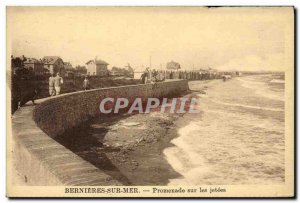 Old Postcard Bernieres Walk on the piers