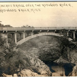 1913 Redwood Falls, MN River Bridge RPPC Concrete Arch Photo Stark Minnesota A13