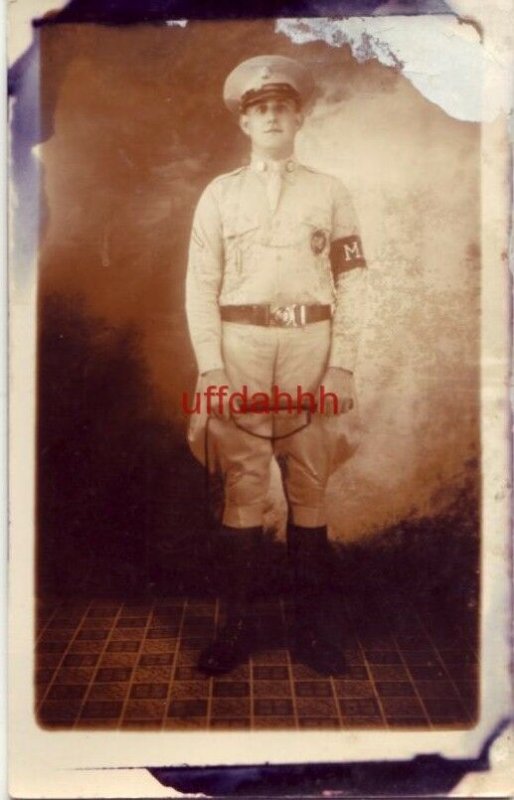 UNIDENTIFIED MP WWI US 68? INSIGNIA ON CHEST RPPC