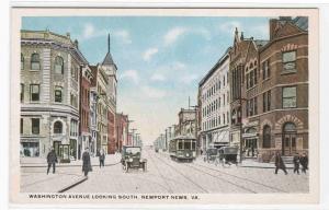 Washington Avenue Streetcar Newport News Virginia 1920c postcard