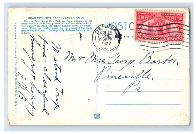 C.1900-07 Bear Pits, City Park, Denver Colo. Postcard P154E