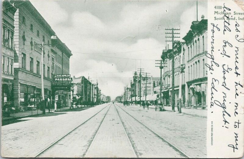 Michigan Street South Bend Indiana IN Parsifal Sibley's c1909 Postcard D88