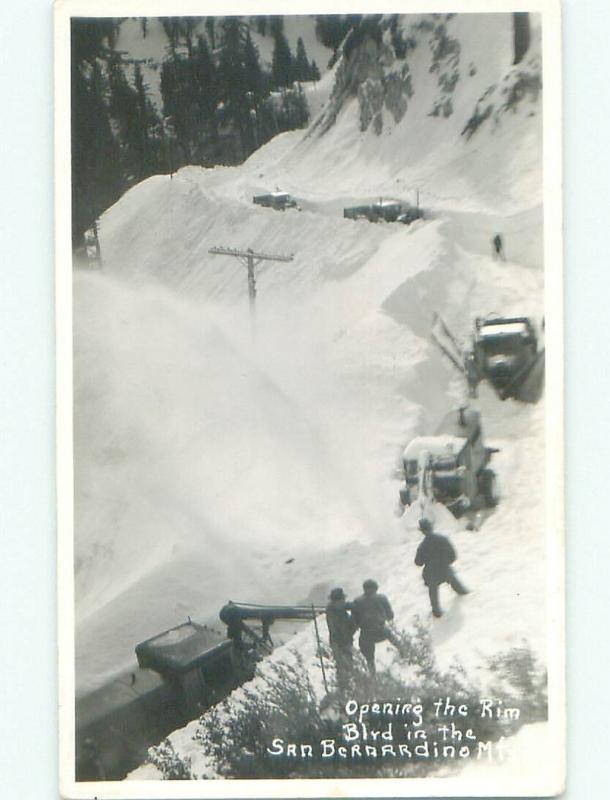 Pre-1950 rppc MANY SNOW PLOWS San Bernardino Mountains By Big Bear Lake CA i5946