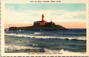 Brazil The Barra Lighthouse Salvador Bahia Linen Postcard C005