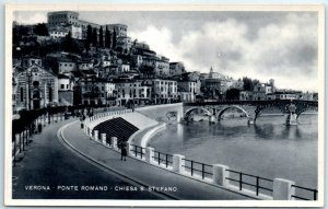 Postcard - Arch bridge & Church of St. Stephen - Verona, Italy