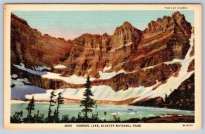 Iceberg Lake, Glacier National Park, Montana, Linen Curt Teich Postcard, NOS