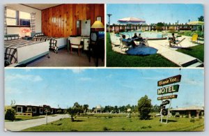 Roadside~Yulee Florida~Winnie Vee Motel~Restaurant~Interior~Pool~Sign~1950s PC