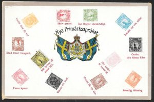 SWEDEN Stamps on Postcard Language of Stamps Shield & Flag Unused c1910s