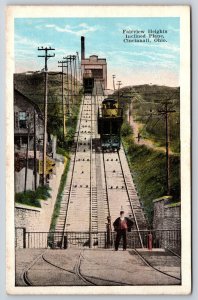 Cincinnati Ohio~Fairview Heights~Inclined Plane Railway Scene~Man~1928 Postcard