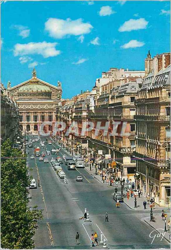 Modern Postcard Paris and Wonderland Avenue and the theater of the Opera