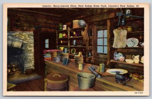 Lincoln's New Salem Illinois~Interior Berry-Lincoln Store~Vintage Linen Postcard