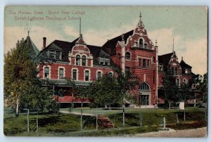 Des Moines Iowa IA Postcard Grand View College Lutheran Theological School 1910