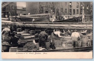 Boston Massachusetts MA Postcard Fisherman at T Wharf Scene View  c1905s Antique