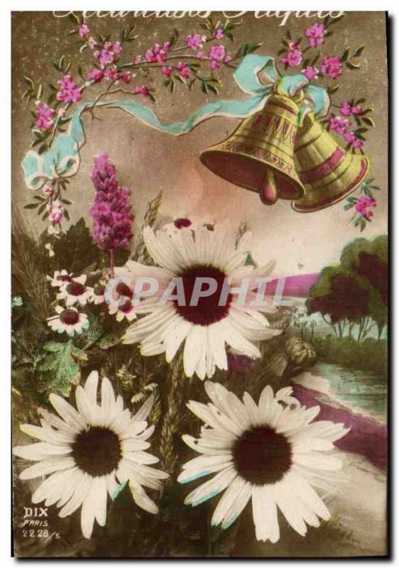 Postcard Old Bell Easter Flowers