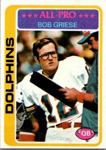 1978 Topps Football Card Bob Griese Miami Dolphins sk7220